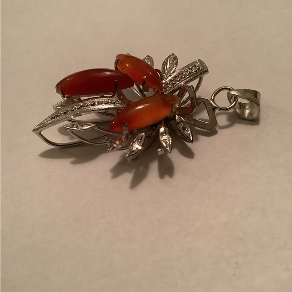New vintage SILVER autumnal corsage pendant (carnelian?) - Picture 7 of 13